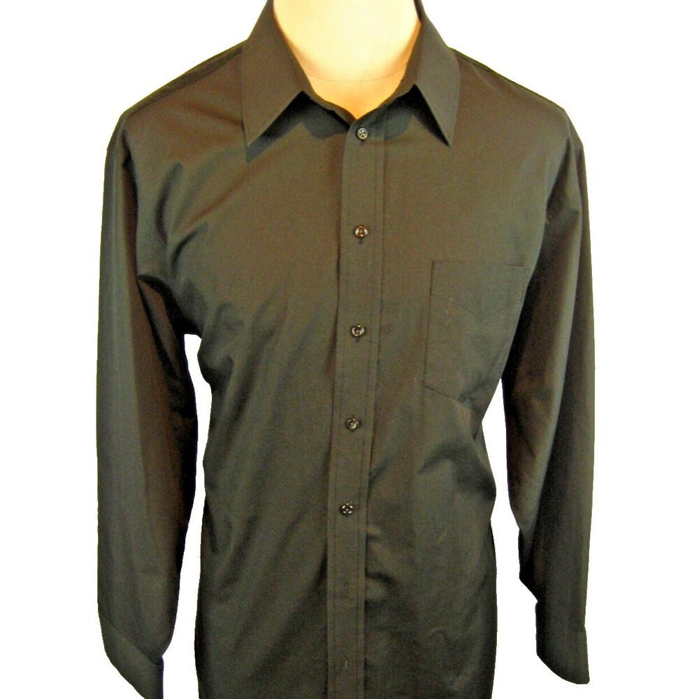 Mens Stafford Black No Iron LS Cotton Blend Casual Shirt sz 17.5x34